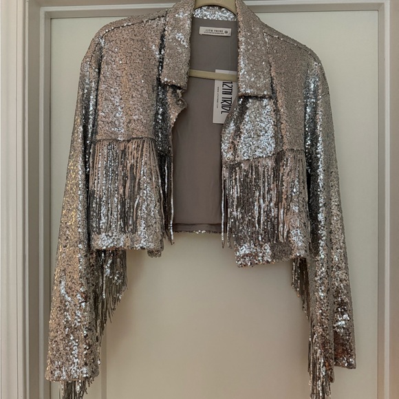 12th Tribe Metallic Sequin Fringe Blazer - Picture 1 of 3